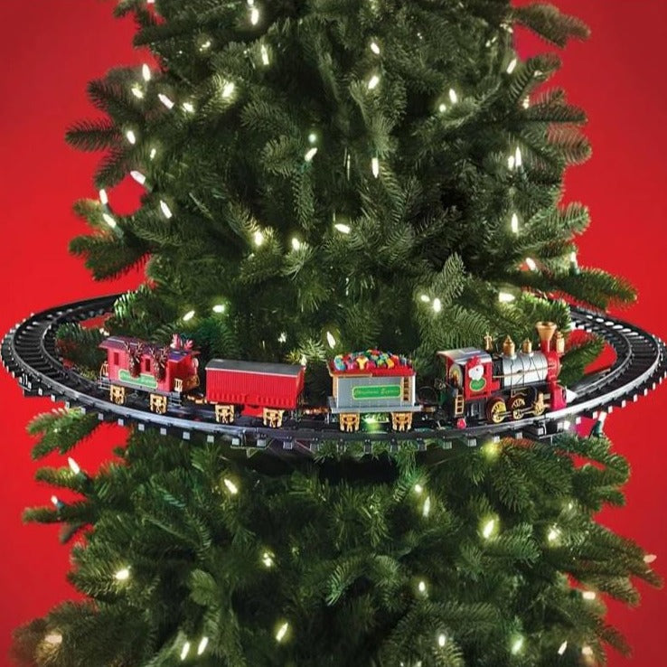 train track on christmas tree