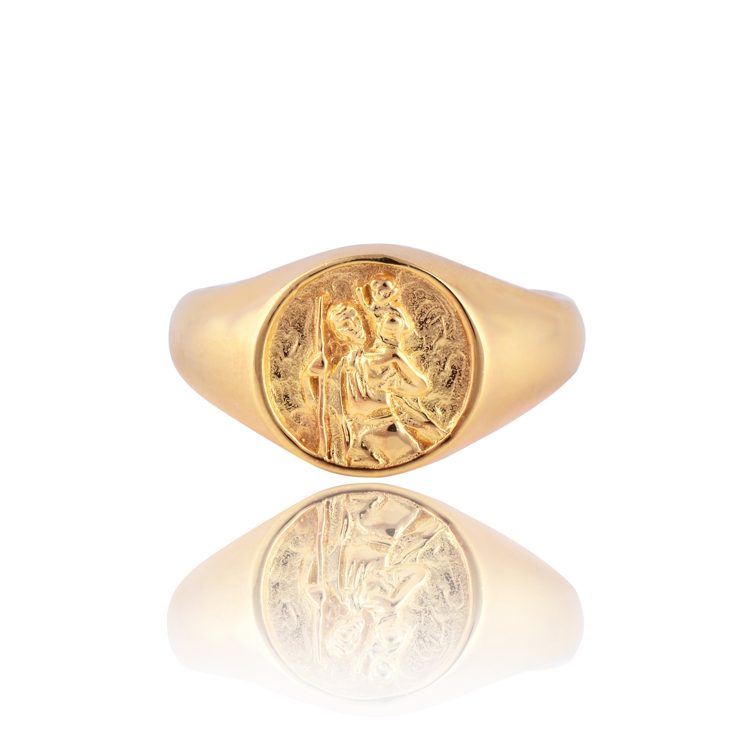 St Christopher Patron Saint of Travel Signet Ring - Gold - Luna