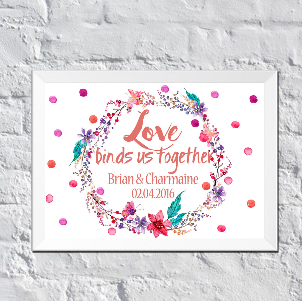 Personalized Wedding Wall Art Floral And Cherries Dots And Polka