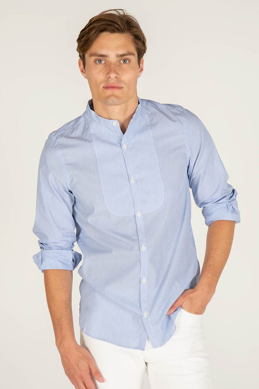 Meynell - Men's Luxury Cotton Striped Banded Collar Shirt