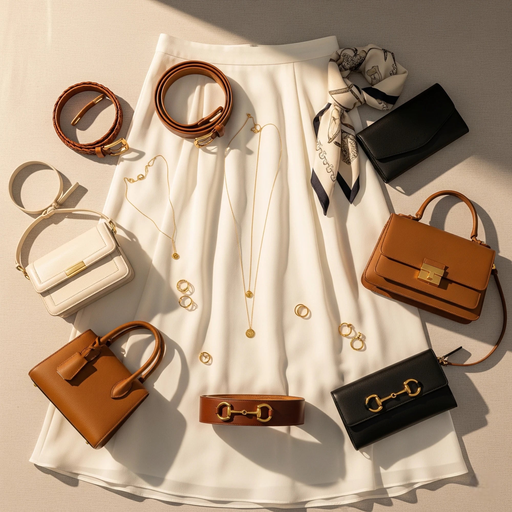 Accessoires essentiels pour parfaire un look avec jupe blanche : ceintures, sacs et bijoux