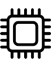 A computer chip in black, on a light grey background.