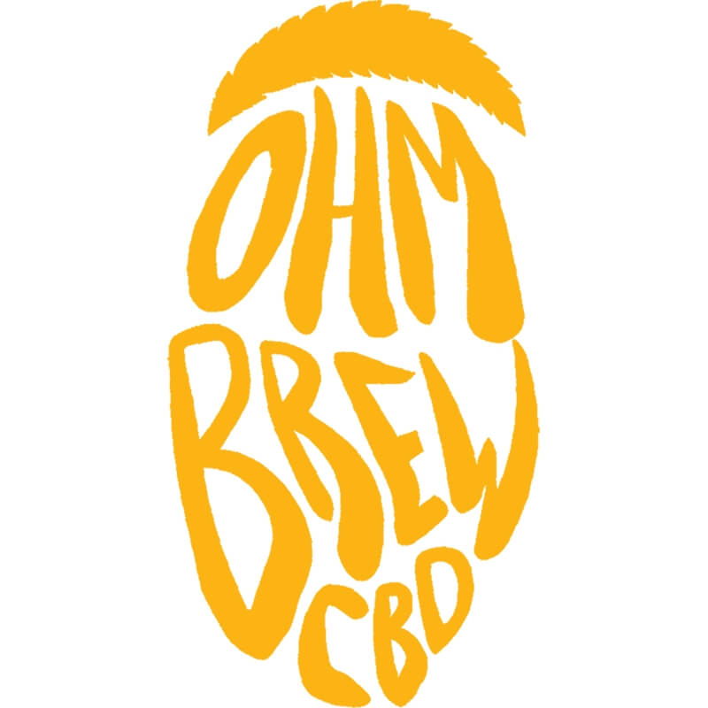 The Ohm Brew CBD logo in a light orange colour.