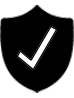 A black shield with a white tick in the centre icon.