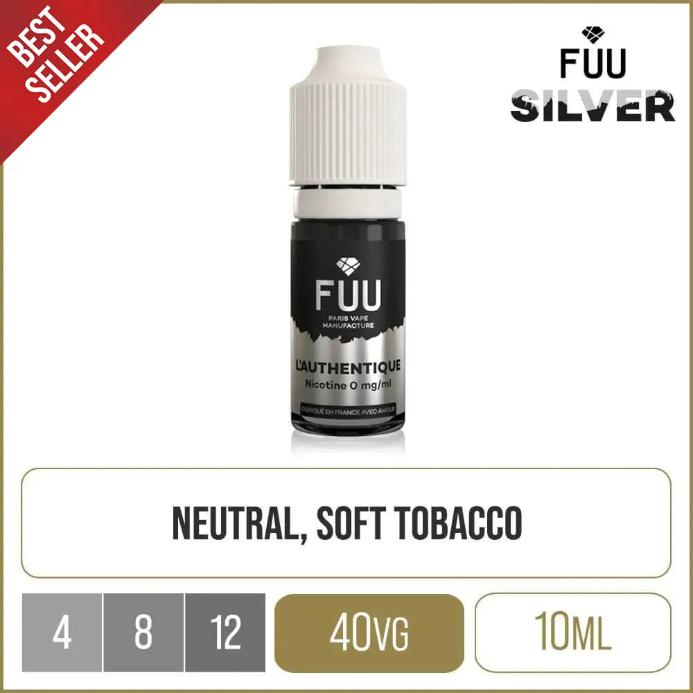 The Fuu Original Silver L'Authentique 10ml E-liquid on a white background, with a red corner stating 'Bestseller'.