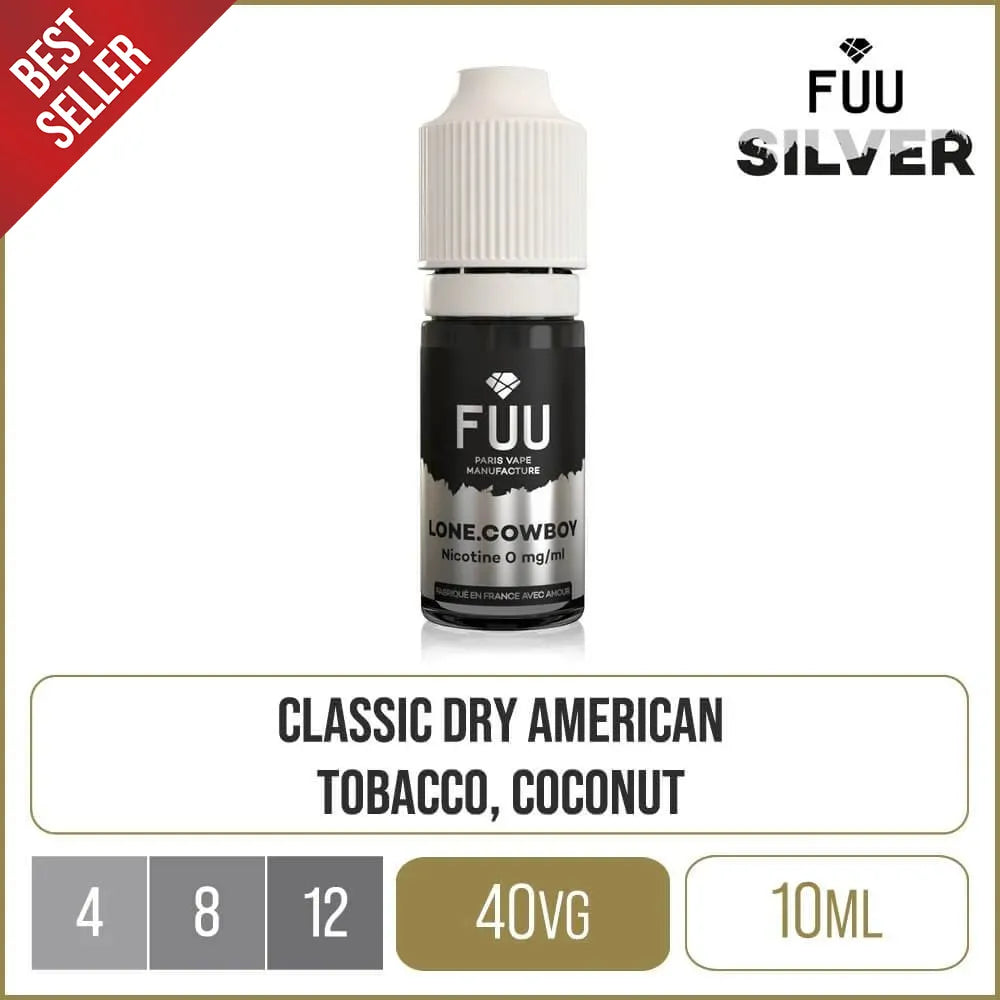 The Fuu Original Silver Lone Cowboy 10ml E-liquid on a white background, with a red corner stating 'Bestseller'.