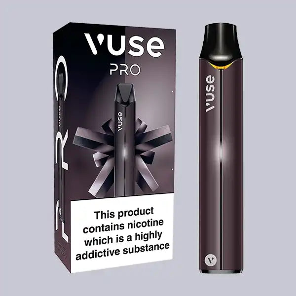 A Vuse Pro device kit and box on a grey background.