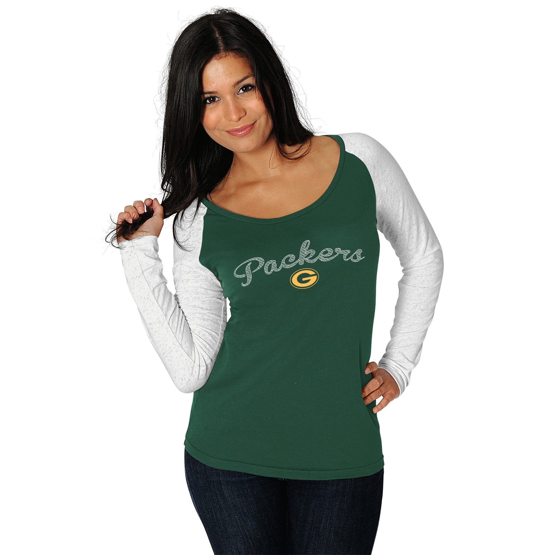 Women's Green Bay Packers Touch Black Plus Size Free Agent Long Sleeve  T-Shirt