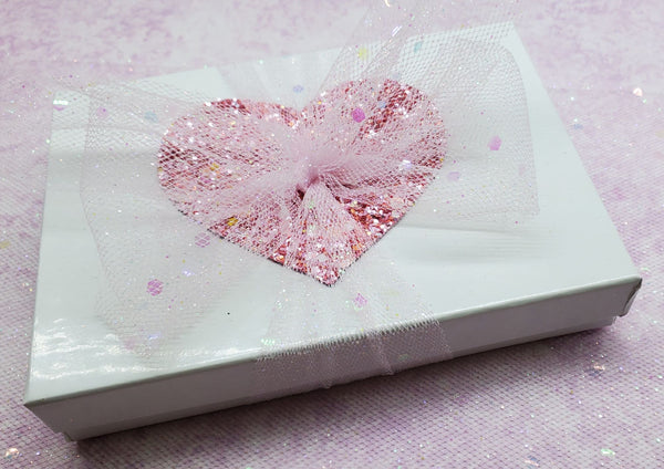 Handmade Lace Ribbon White Lacquered Pink Sparkly Heart Box- Alexa Martha Designs