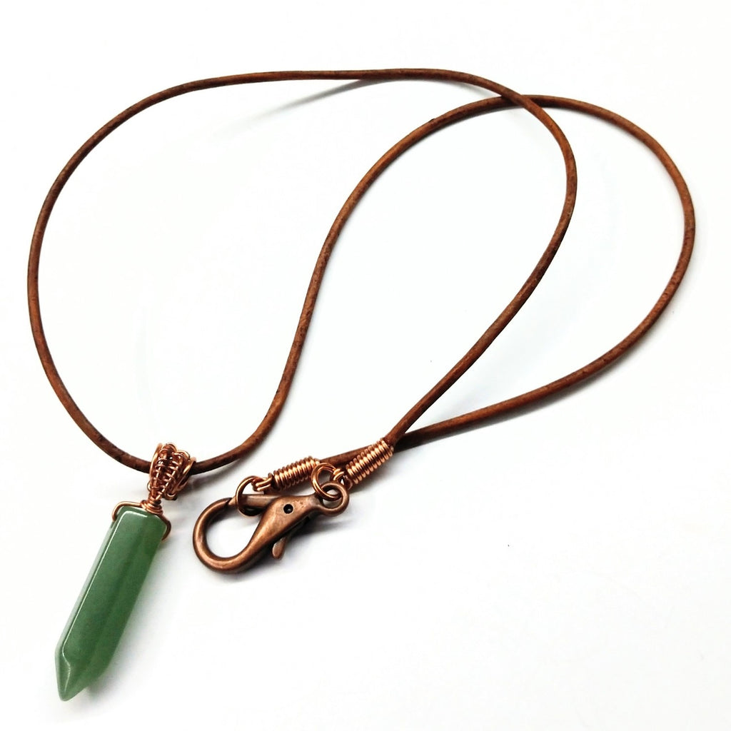 MEN'S RUSTIC WIRE WRAPPED POINTED GEMSTONE CRYSTAL LEATHER NECKLACE - Alexa Martha Designs