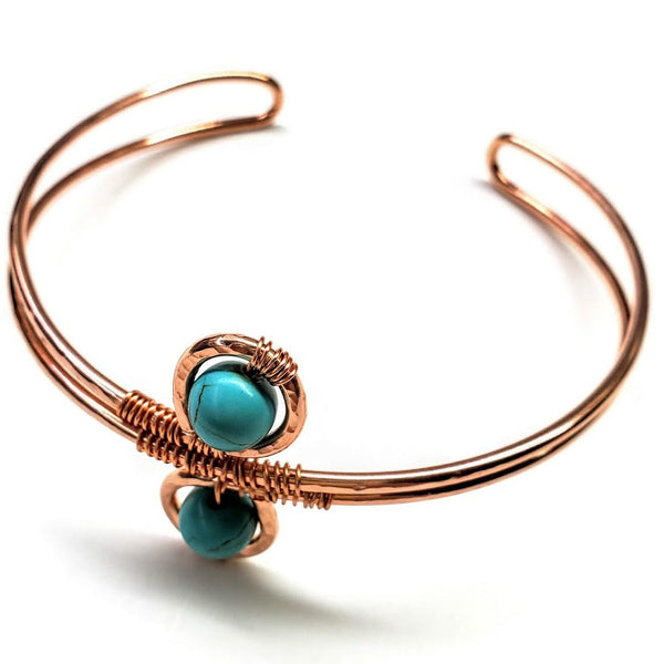 Wire Wrapped Adjustable Turquoise Beads Copper Wire Bracelet