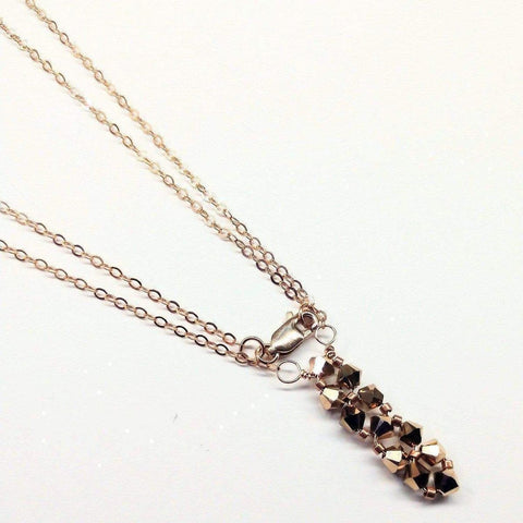 rose gold crystal wire woven and wire wrapped rock candy necklace for festive occasions