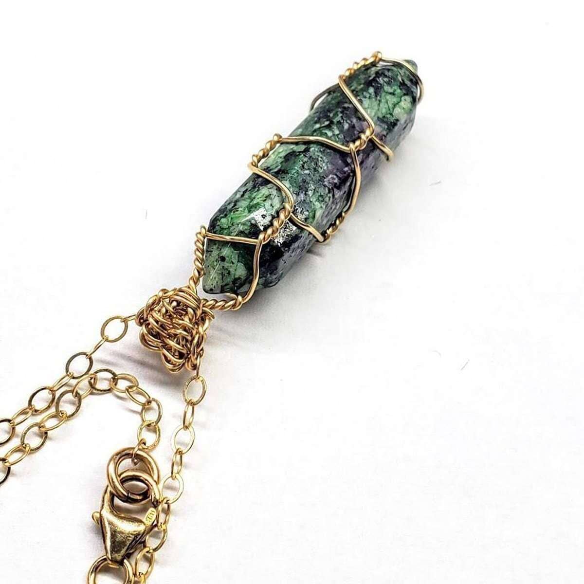 Blue Sandstone Crystal Wire Wrapped Necklace – Salem Style