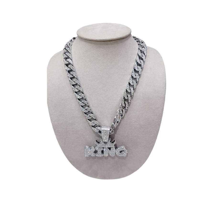 Ice Rhinestones Cuban Link King Pendant Chain Necklace