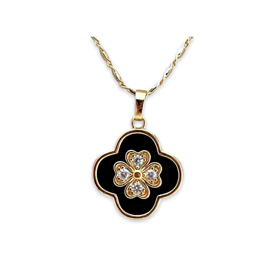 BLACK and WHITE Clover Gold Tone Necklace