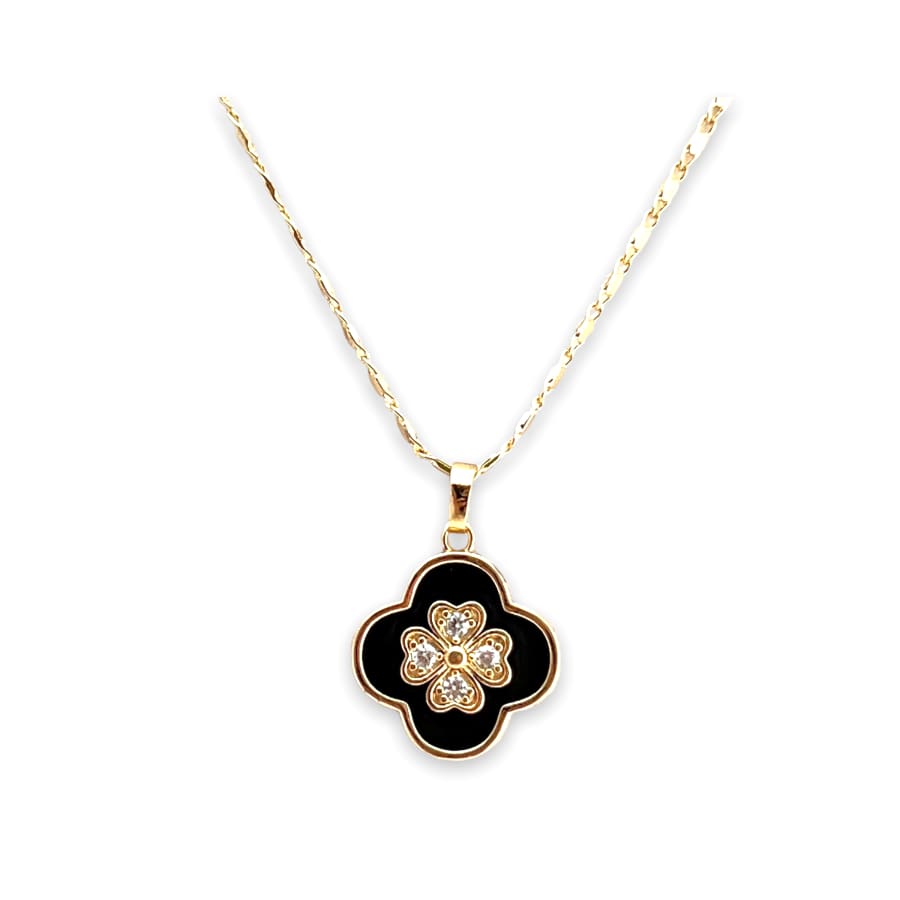 BLACK and WHITE Clover Gold Tone Necklace