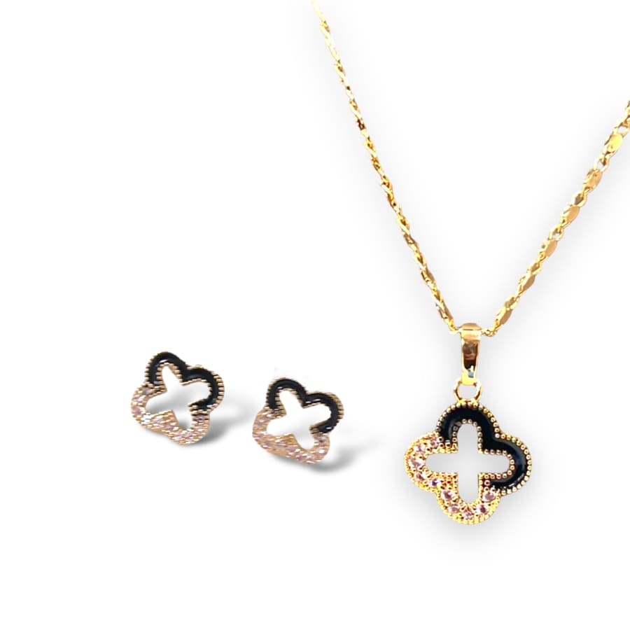 BLACK and WHITE Clover Gold Tone Necklace