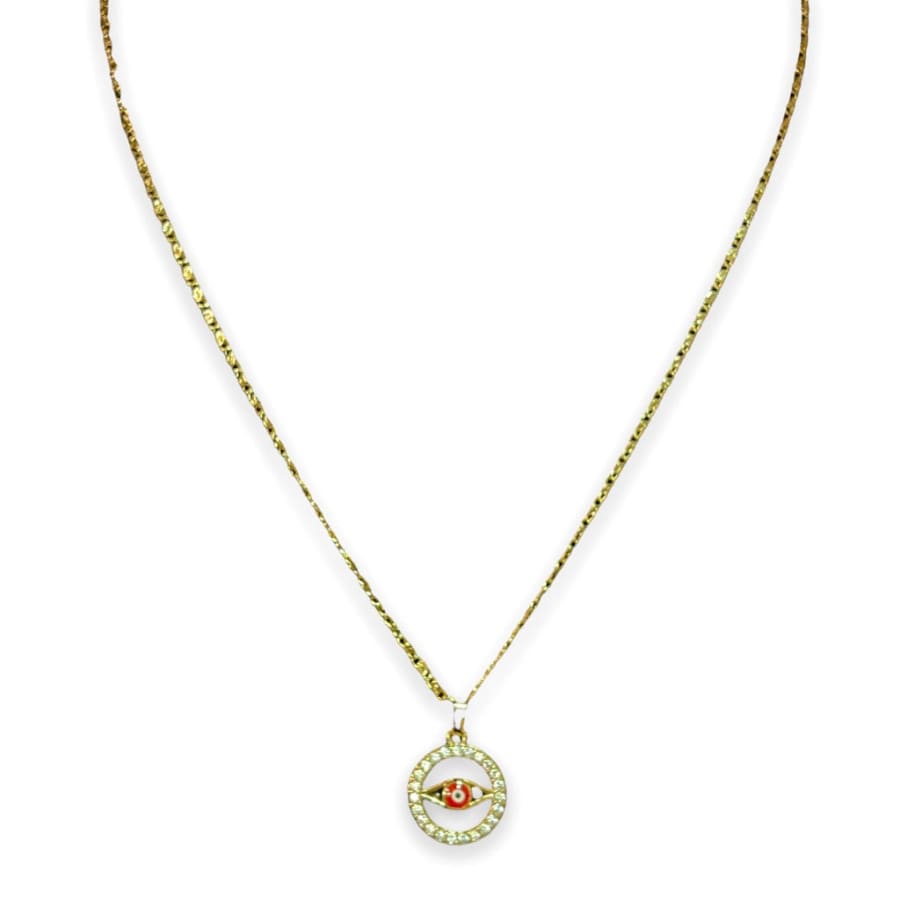 Cz circle with red evil eye pendant necklace in 18k of gold plated