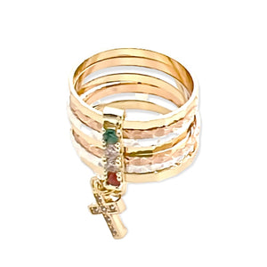 Cz cross charm tri-color semanario ring in 18k gold plated – Raf