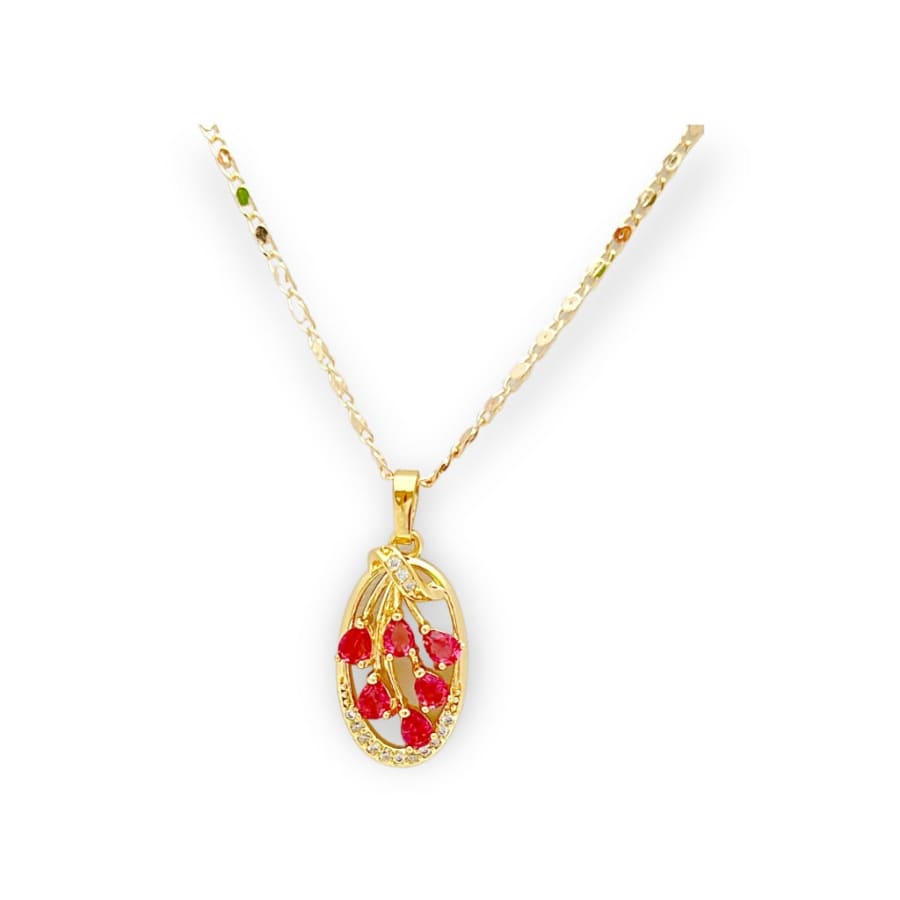 Lina pink cz oval necklace in 18k of gold plated