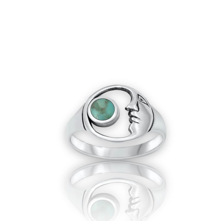 Moon face turquoise sterling silver ring