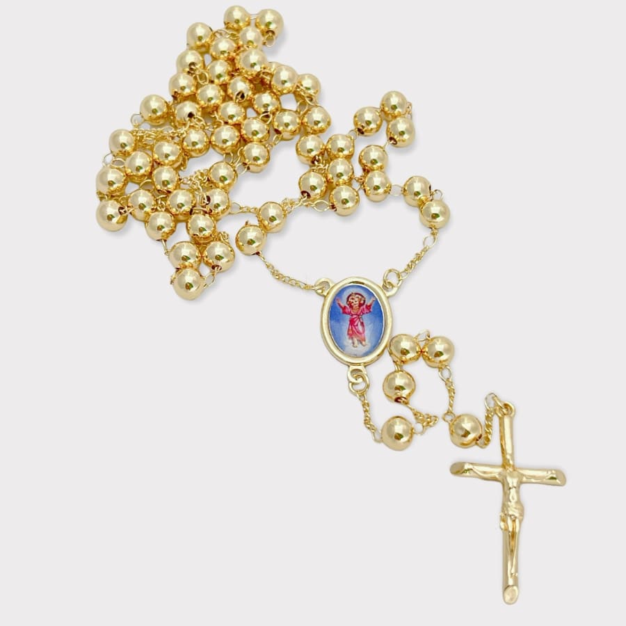 The divine child nino divino portrait gold plated rosary necklace