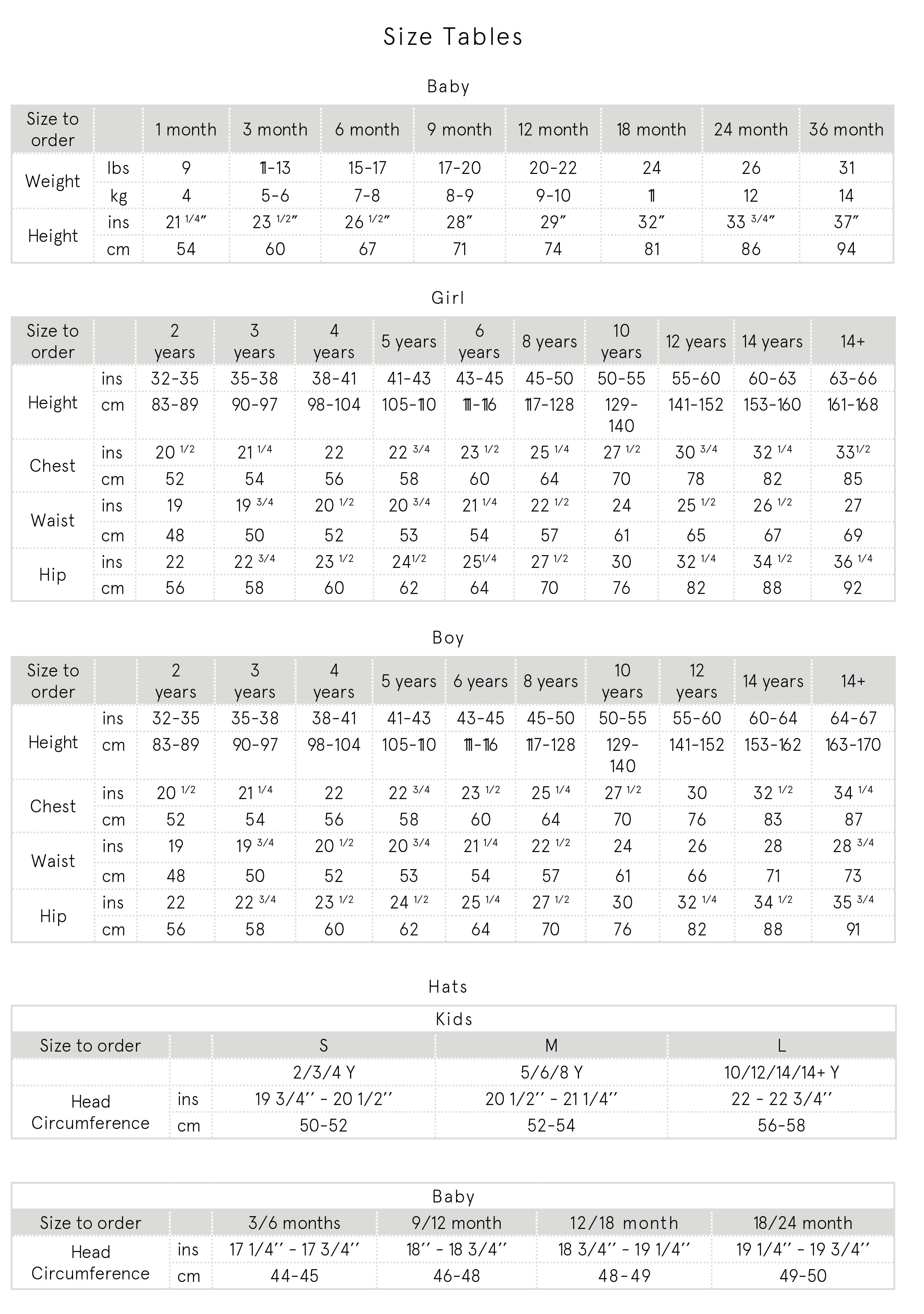 Size Table