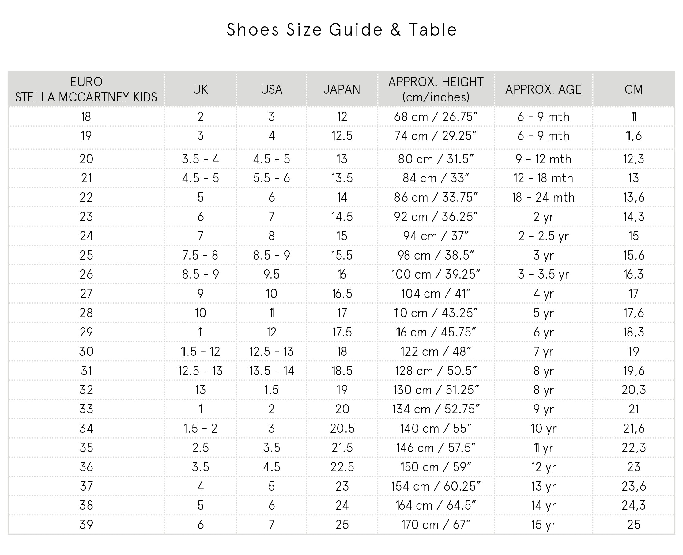 Shoes Size Guide