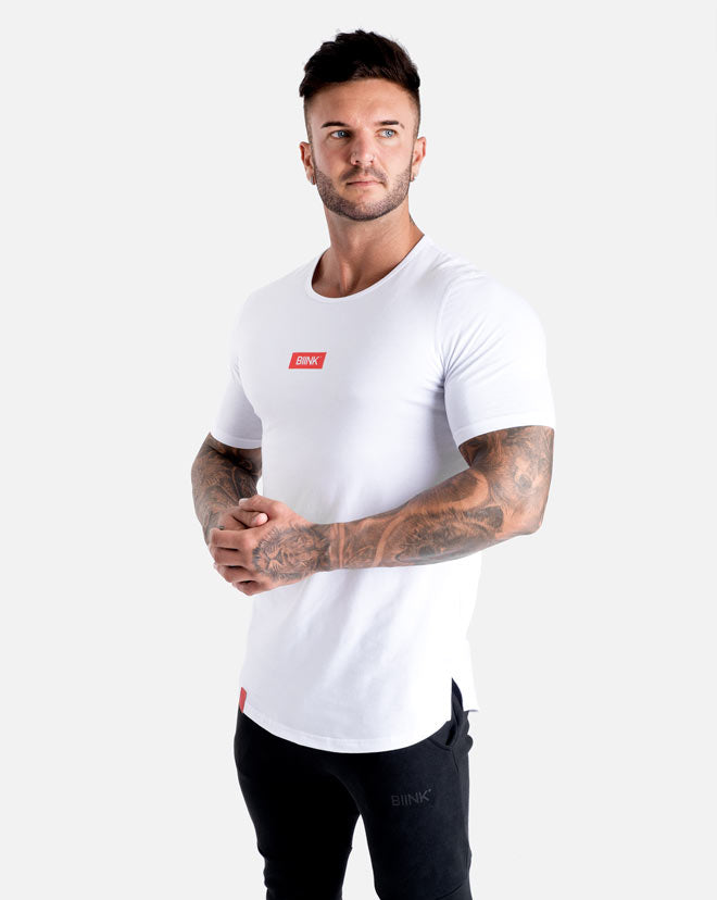 Box Logo Cardinal Scoop Tee - Crisp White – BIINK Athleisure