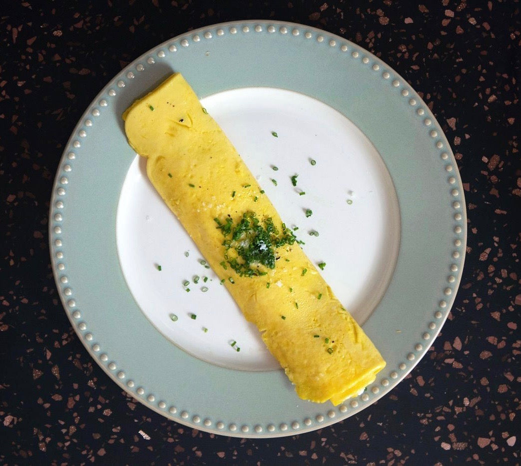 French Omelet easy food on grill crispy egg sous vide