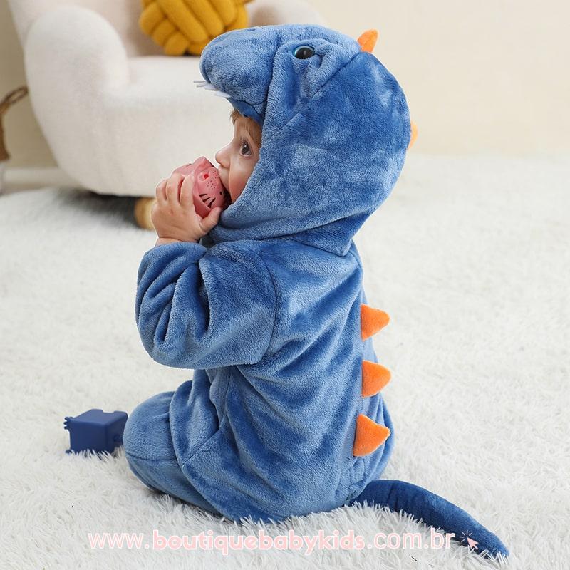 Macacão Bebê Fantasia Dinossauro Azul 3