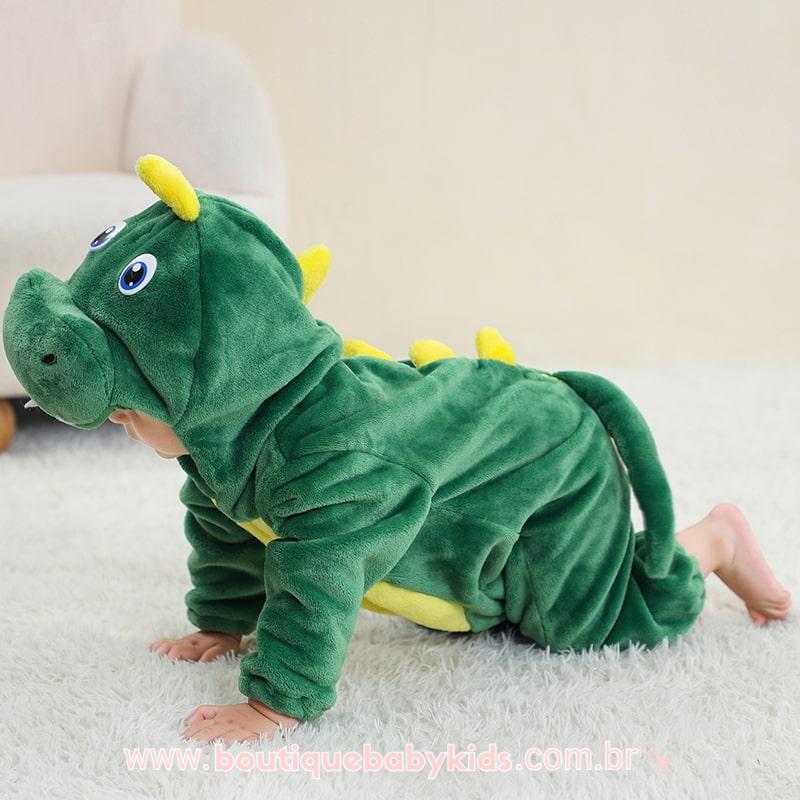 Macacão Bebê Fantasia Dinossauro Verde 3
