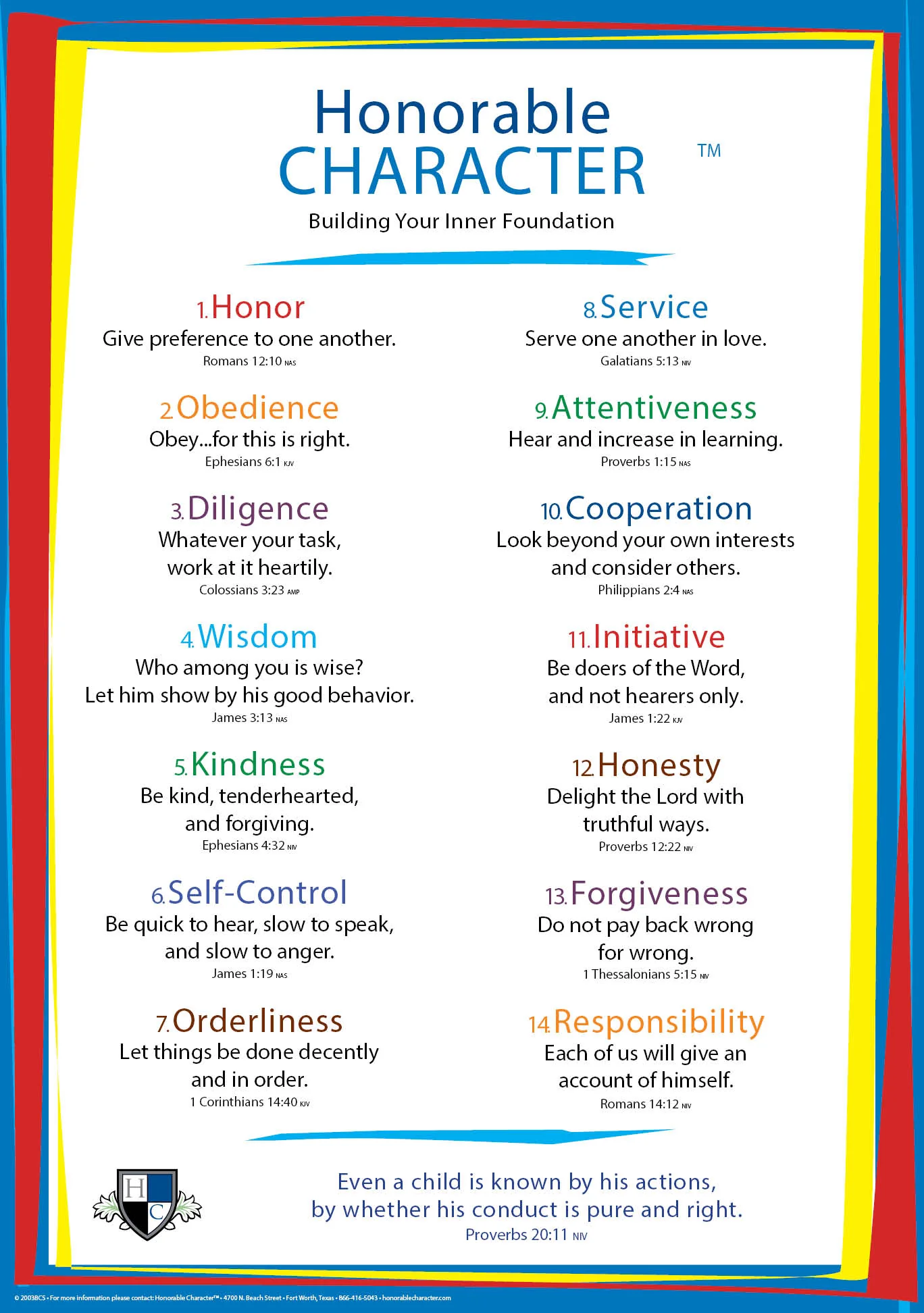 Honorable Character's Character Building worksheet for the classroom