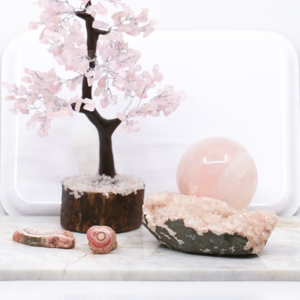 Rose Quartz decorative tree, Rhodochrosite specimen