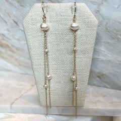Long delicate chain pearl earrings Linda Blackbourn Jewelry