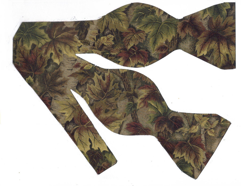 Forest Floor Camo Bow Tie Green Brown Leaves Tree Trunks