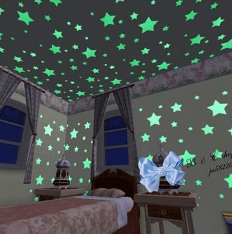 100 Fluorescent Glow In The Dark Romantic Stars Wall Stickers