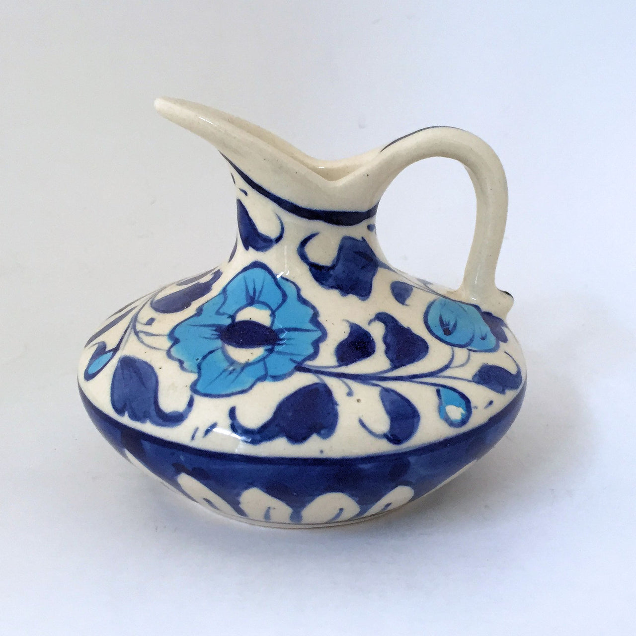 Multani Hand Painted Small Pottery Pitcher Blue And White Flowers Flor Alfie S Treasures