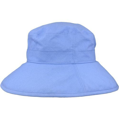 Cornflower Blue-Linen -Cotton Blend Wide Brim Garden Hat-Rugged Hat  Rated UPF50+ Sun Protection-Briim doesn&#39;t flop-packs flat for travel-Made in Canada by Puffin Gear