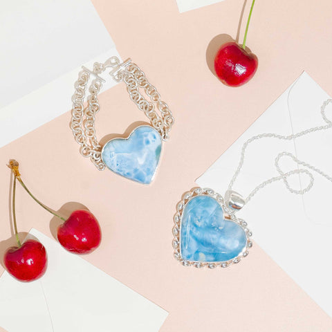 Larimar heart stones bracelets for Valentines Day