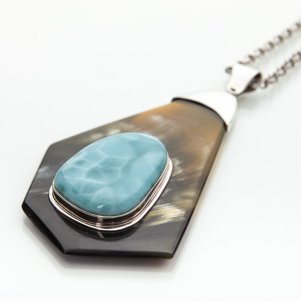 Larimar Cow Horn Pendant, Higuey | Handmade Larimar Jewelry & Crafts