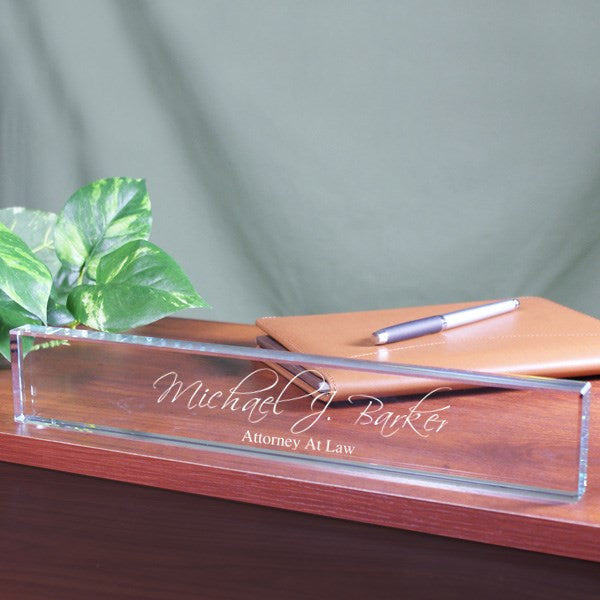 Engraved Glass Desk Name Plate Bellas Personal Gifts