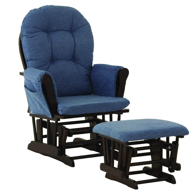 Storkcraft 06550-629 Hoop Glider&ottoman-espresso W/blue Denim Cushions
