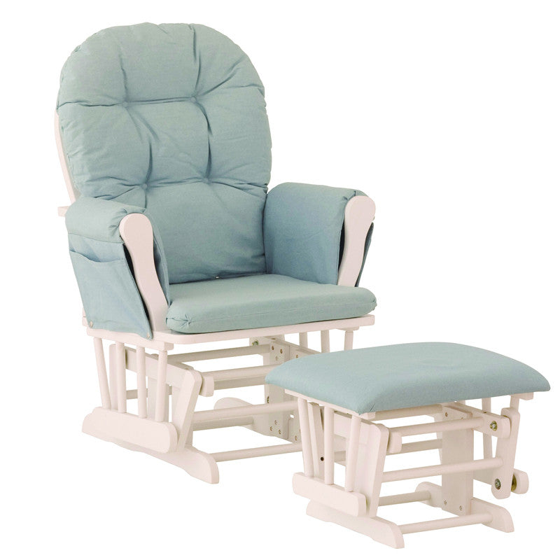 Storkcraft 06550-631 Hoop Glider And Ottoman-white/light Denim Cushions