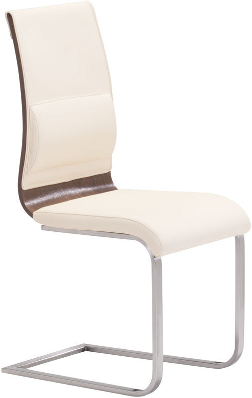 Zuo Modern 100133 Roxboro Dining Chair Color Cream & Walnut Brushed Stainless Steel Finish - Set Of 2
