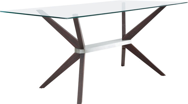 Zuo Modern 100199 Victory Dining Table Color Dark Walnut Acadcia Wood, Brushed Stainless Steel Finish