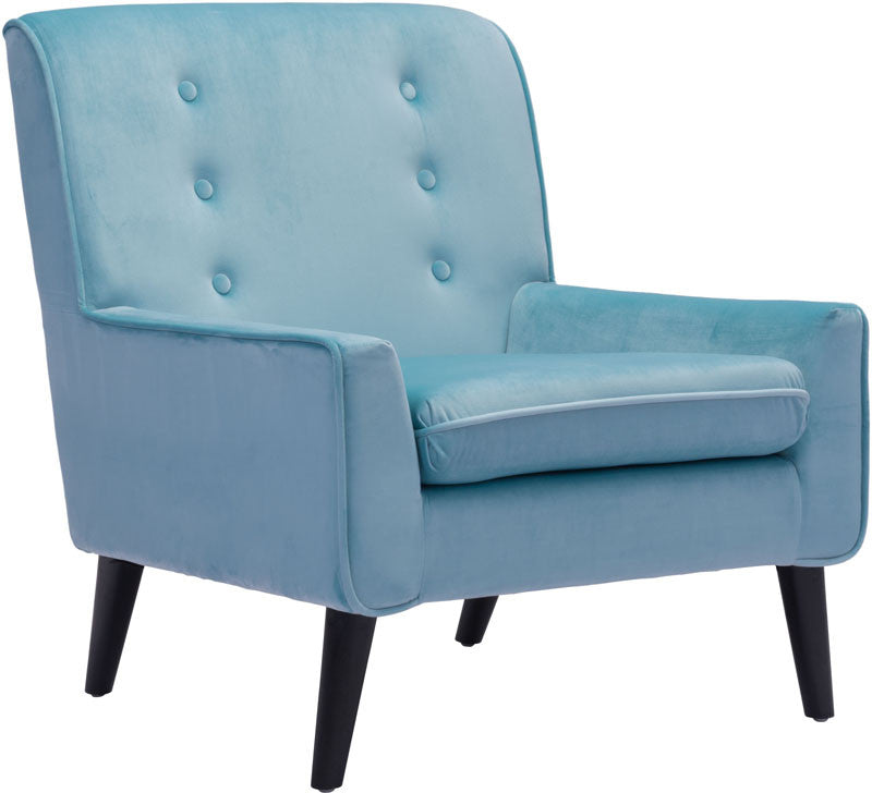 Zuo Modern 100223 Coney Arm Chair Color Aqua Velvet Toon Wood Finish