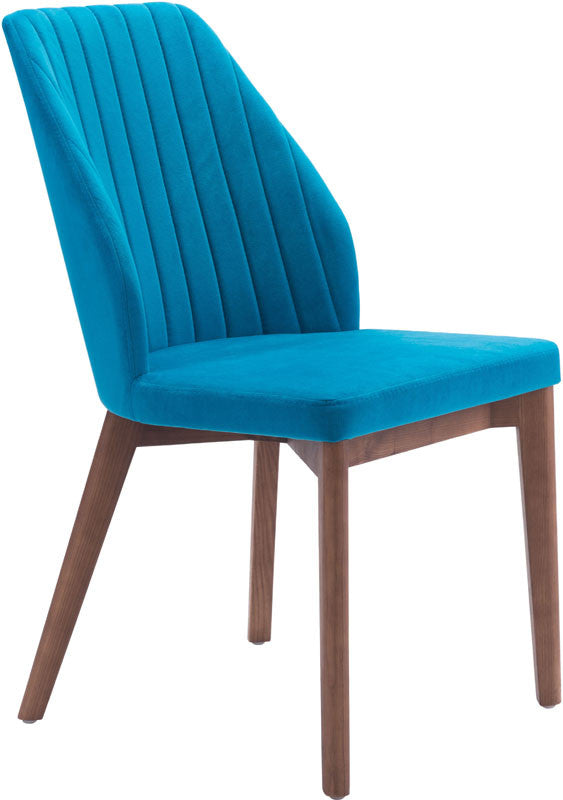 Zuo Modern 100270 Vaz Dining Chair Color Blue Velvet Solid Wood Finish - Set Of 2