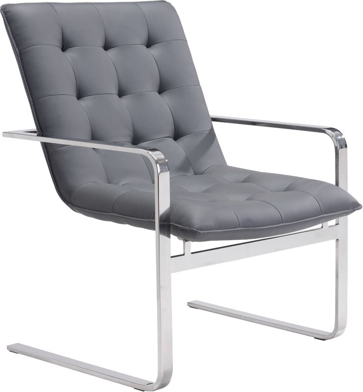 Zuo Modern 100276 Solo Occasional Chair Color Gray Polished Stainless Steel Finish - Set Of 2