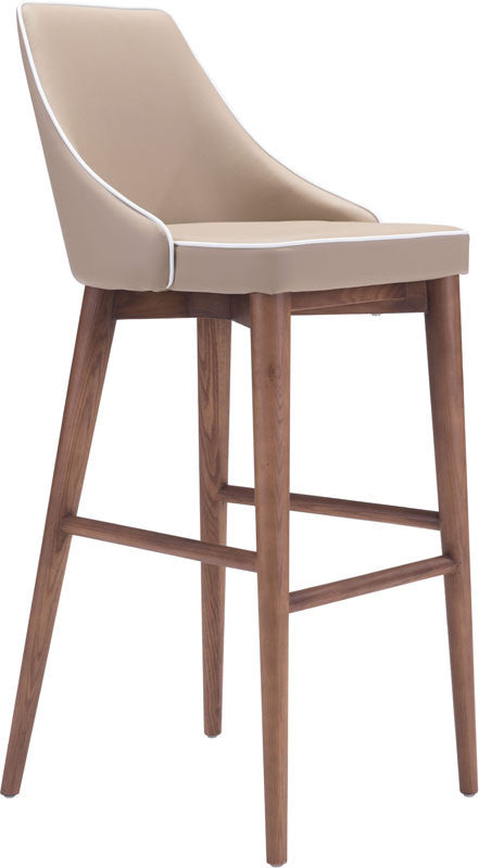 Zuo Modern 100281 Moor Bar Chair Color Beige Powder Coated Metal, Solid Wood Finish